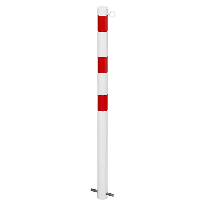 Sperrpfosten - Höhe über Boden: 900 mm, Durchmesser: 60 mm, Stahl, Öse, Montageart: Einbetonieren, Weiß/Rot - Vorderansicht