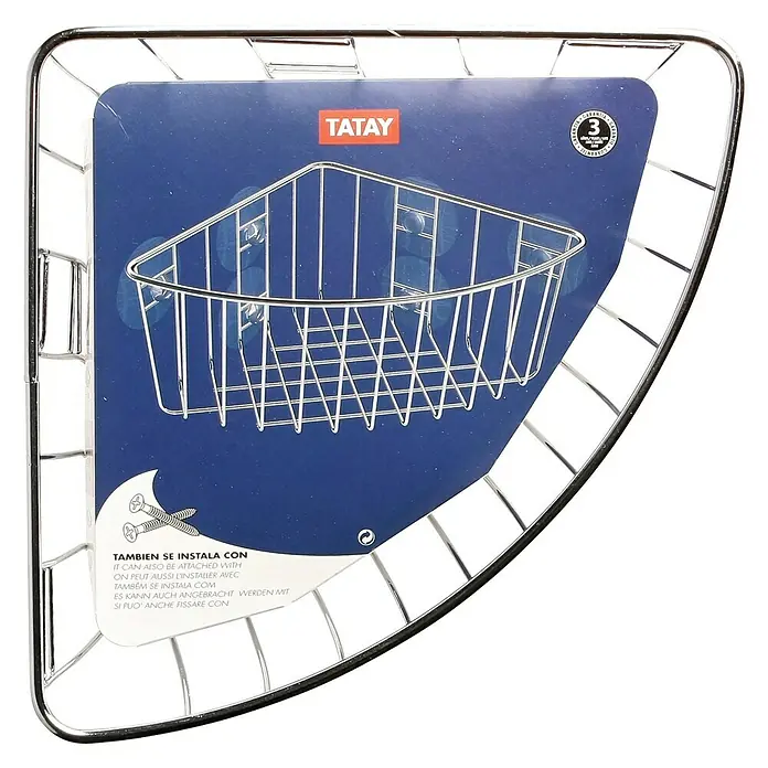 Tatay Cesta de baño angular adhesiva - 19 x 19 x 10 cm, Cromo