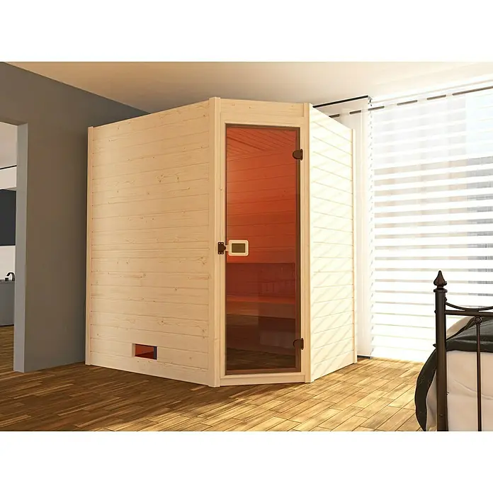 Weka Massivholzsauna Valida Eck 1 GT - Ohne Ofen, 139 x 189 x 203,5 cm - Stimmungsaufnahme