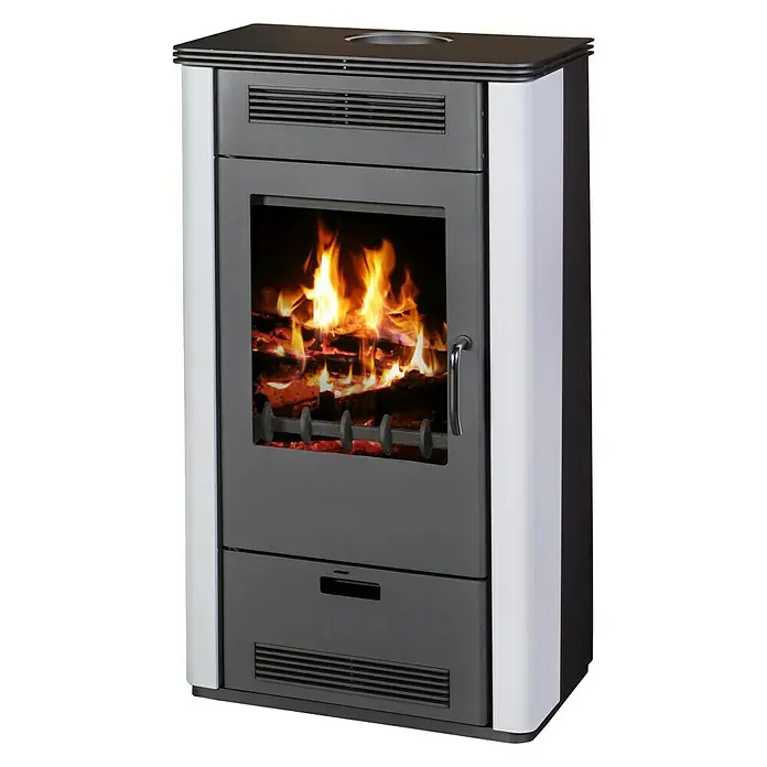 Kaminofen Etna - 7 kW, Raumheizvermögen: 140 m³, Verkleidung: Stahl, Anthrazit/Weiß