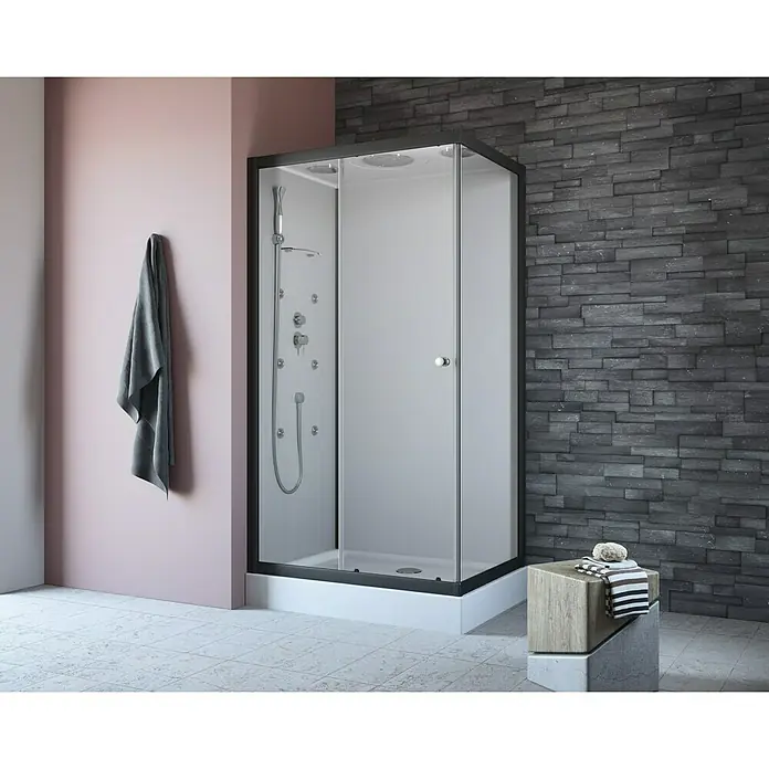 GEO Fix Komplettdusche - 80 x 110 x 215 cm, Weiß/Schwarz - Vorderansicht
