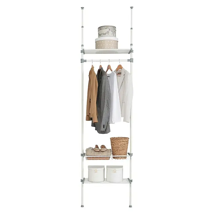 Juego de barras para ropa con 2 baldas y 1 cesta - Apto para: Armarios para ropa, Largo: 25 cm, Blanco