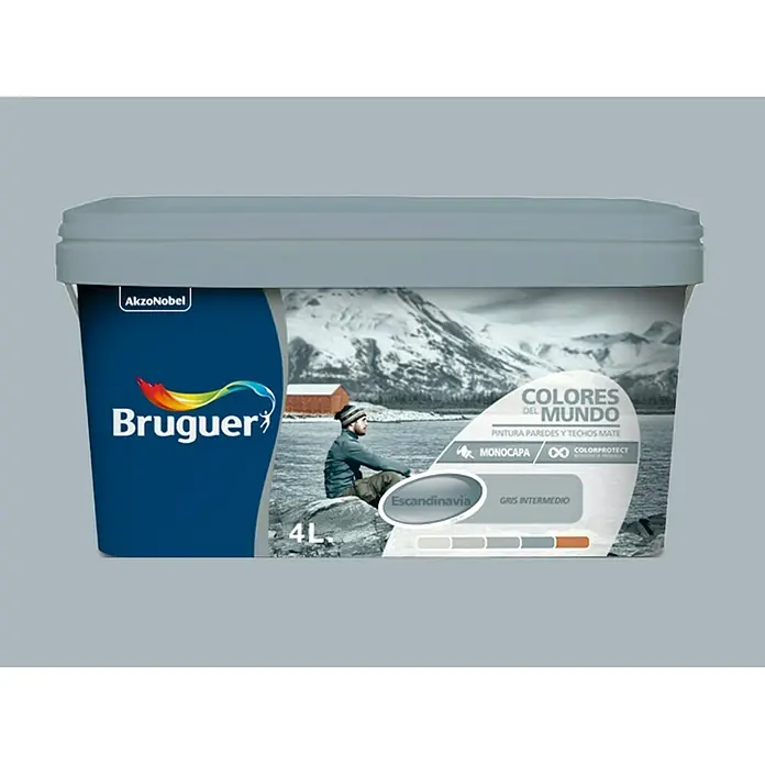 Bruguer Colores del Mundo Pintura para paredes - Escandinavia gris intermedio , 4 l, Mate - Vista frontal
