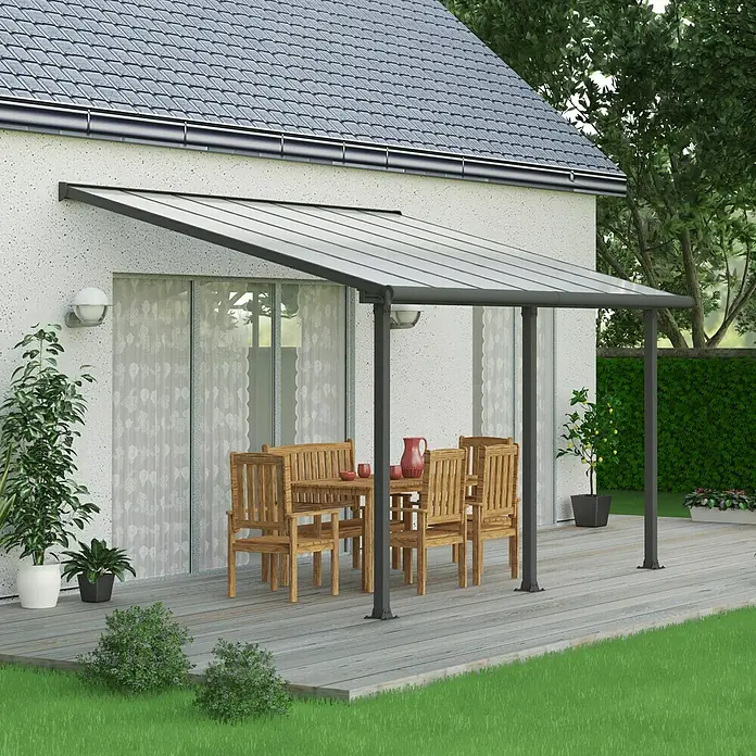 Palram – Canopia Terrassenüberdachung Olympia - Tiefe: 3 m, B x H: 4,25 x 2,1 m, Anthrazitgrau - Stimmungsaufnahme
