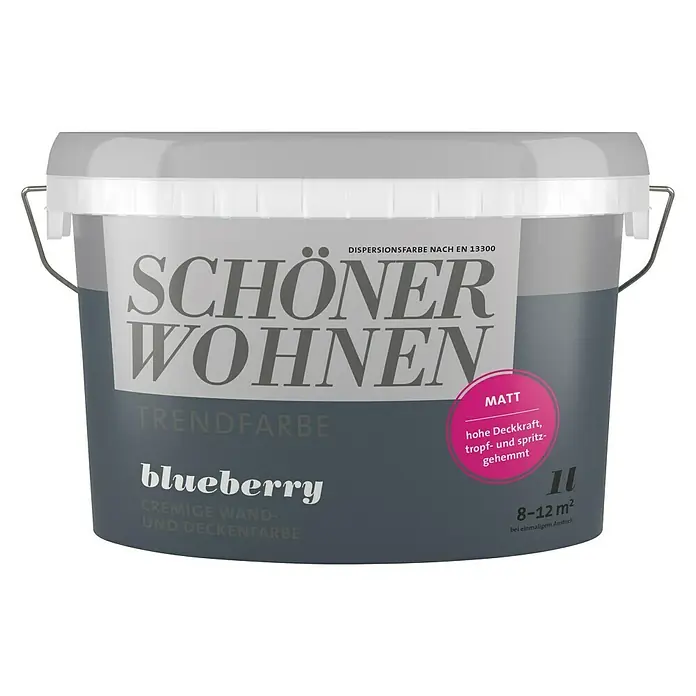 SCHÖNER WOHNEN-Farbe Wandfarbe Trendfarbe - Blueberry, 1 l, Matt, Konservierungsmittelfrei - Vorderansicht