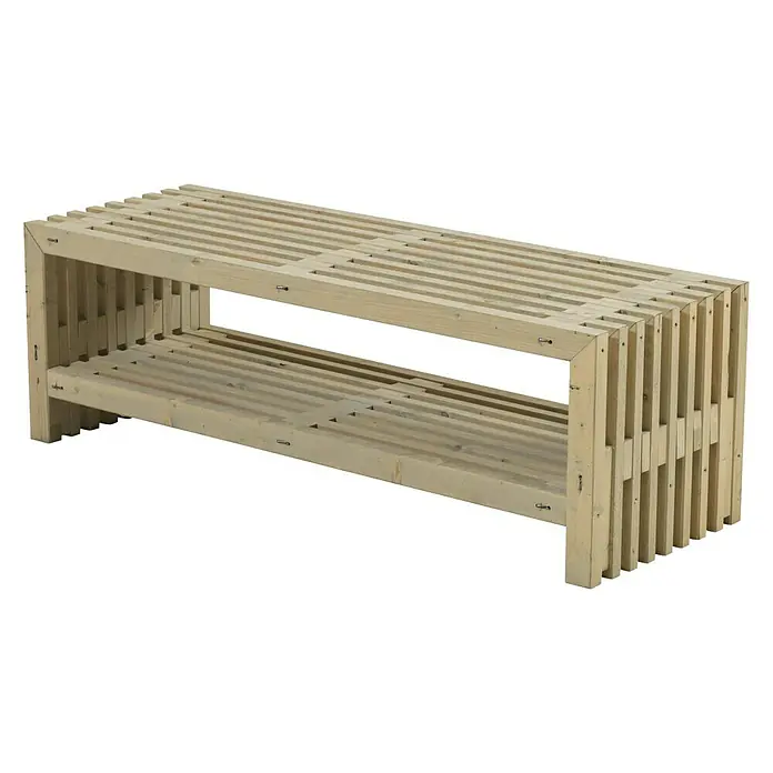 Plus Gartenbank Rustik - 138 cm, Holz, Natur, Mit Regalfach - Linke Seitenansicht