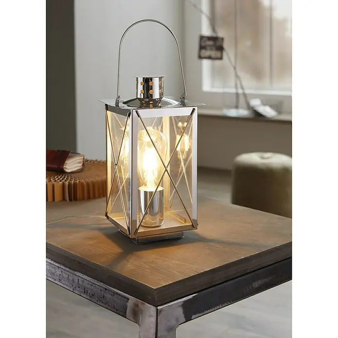 Eglo Tischleuchte Donmington - 60 W, L x B x H: 15 x 15 x 27,5 cm, Chrom/Klar, E27