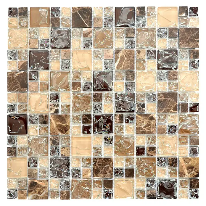 Mosaikfliese Crystal Mix XIC K1455 - 30,5 x 30,5 cm, Dunkelbraun, Glänzend - Ansicht von oben