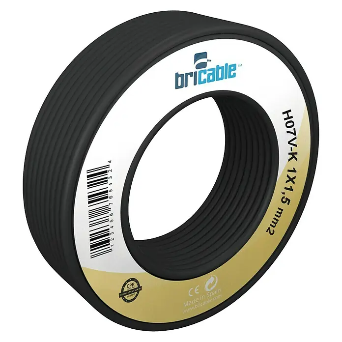 Bricable Cable unipolar Fase - H07V-K1x1,5, 10 m, Negro