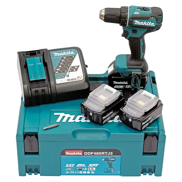 Makita Akku-Bohrschrauber DDF485RTJ - 18 V, 2 Akkus, 5 Ah, Leerlaufdrehzahl: 0 U/min - 1.900 U/min