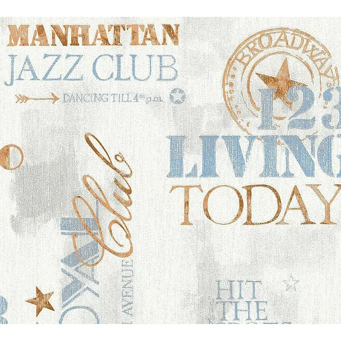 AS Creation Il Decoro Vliestapete Jazzclub - Weiß/Blau/Braun, Grafisch, 10,05 x 0,53 m - Detailaufnahme