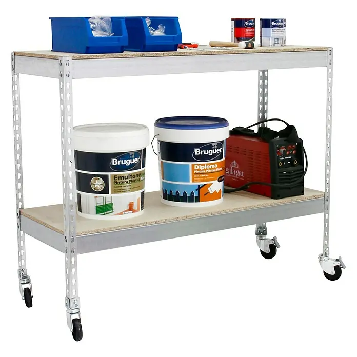 Simonrack Simonforte Estantería para cargas pesadas Mobile Chipboard - L x An x Al: 75 x 120 x 90 cm, Capacidad de carga: 140 kg/balda, Número de baldas: 2 ud., Galvanizado