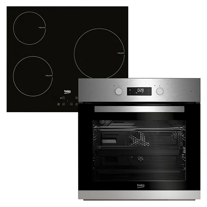 Beko Set de horno empotrado BSE22341X - Horno: 6 tipos de calentamiento, Zona de cocción: 3 zonas de cocción, Acero inoxidable/Negro