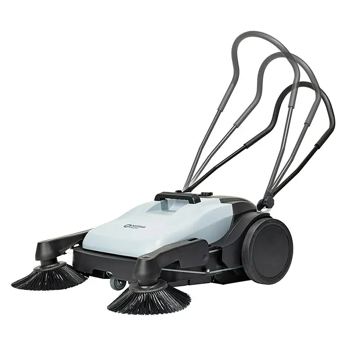 Nilfisk Handkehrmaschine SW 250 - Flächenleistung: 1840 m²/h (2 Seitenbesen), Arbeitsbreite: 920 mm mit 2 Seitenbesen, Behältervolumen: 38 l - Linke Seitenansicht