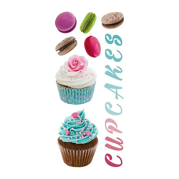 Vinilo de pared Cupcake & Macarons - Multicolor, 16 x 34 cm, 2 piezas