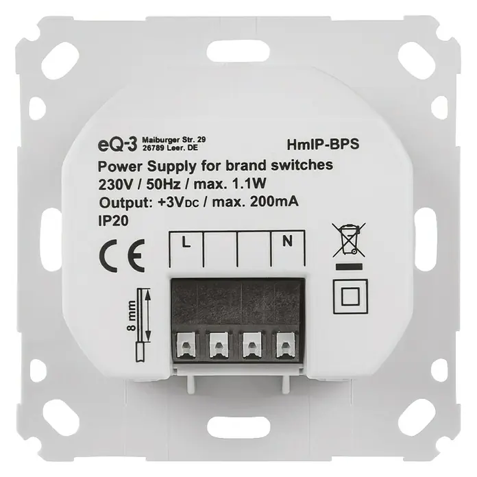 Homematic IP Netzteil HmIP-BPS-2 - Netzspannung: 230 V, Nennspannung: 3 V - Rückansicht