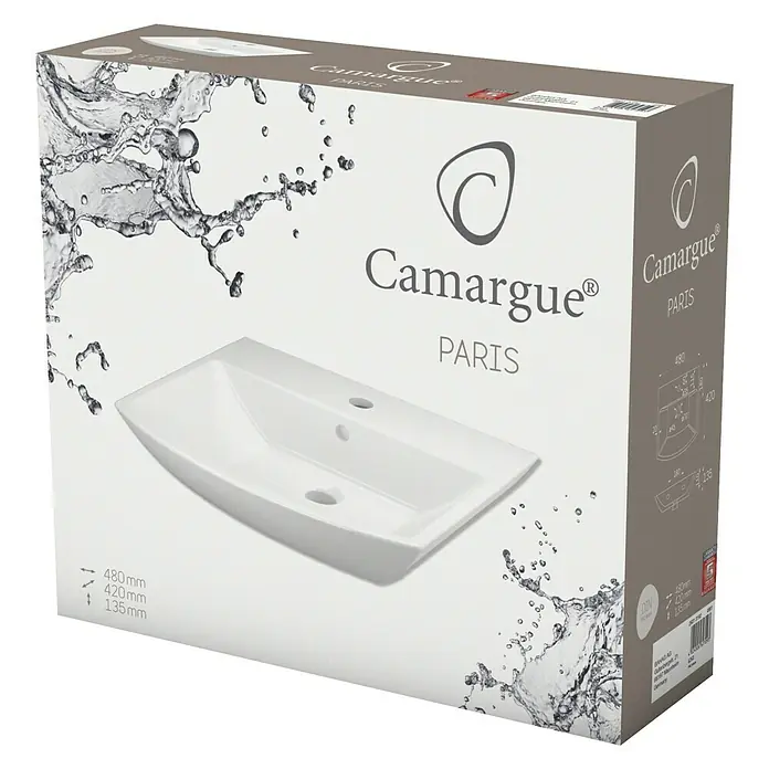 Camargue Paris Nadgradni umivaonik - Š x D: 48 x 42 cm, Bez posebne glazure, Rupa za slavinu: Sredina, S preljevom, Bijela boja