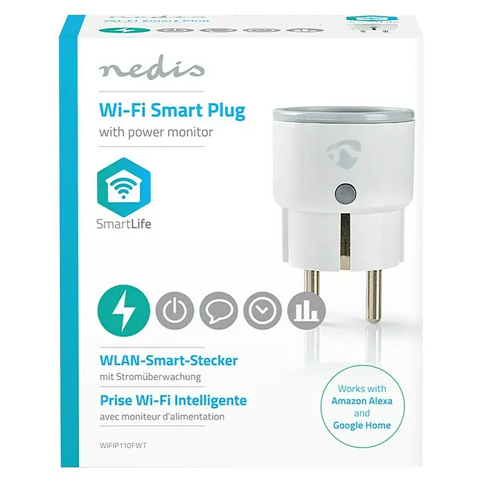 Nedis Smartlife WiFi-Schaltsteckdose - Weiß, Max. Anschlussleistung: 2.500 W, 100 - 240 V, 10 A - Vorderansicht