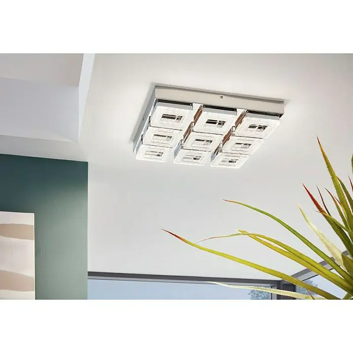 Eglo Style LED-Wand- & Deckenleuchte Fradelo - 36 W, L x B x H: 44 x 44 x 7 cm, Kristall, Warmweiß
