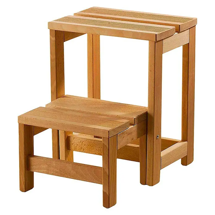 Banqueta aceitada de 2 peldaños - 32 x 42 x 40 cm, Madera, Escalera