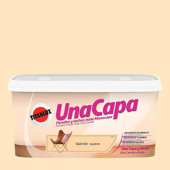 Titanlux Una Capa Pintura para paredes - Salmón suave, 4 l, Mate