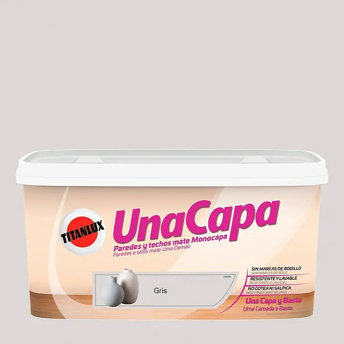 Titanlux Una Capa Pintura para paredes - Gris, 4 l, Mate