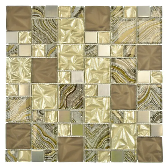 Mosaikfliese Crystal Mix XCM NIKO40 - 30 x 30 cm, Beige/Braun, Glänzend - Vorderansicht