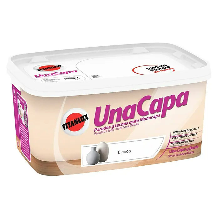 Titanlux Una Capa Pintura para paredes - Blanco, 4 l, Mate