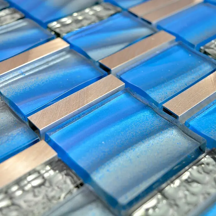Mosaikfliese Crystal Mix XCM SUN01 - 29,7 x 29,5 cm, Blau/Grau, Glänzend