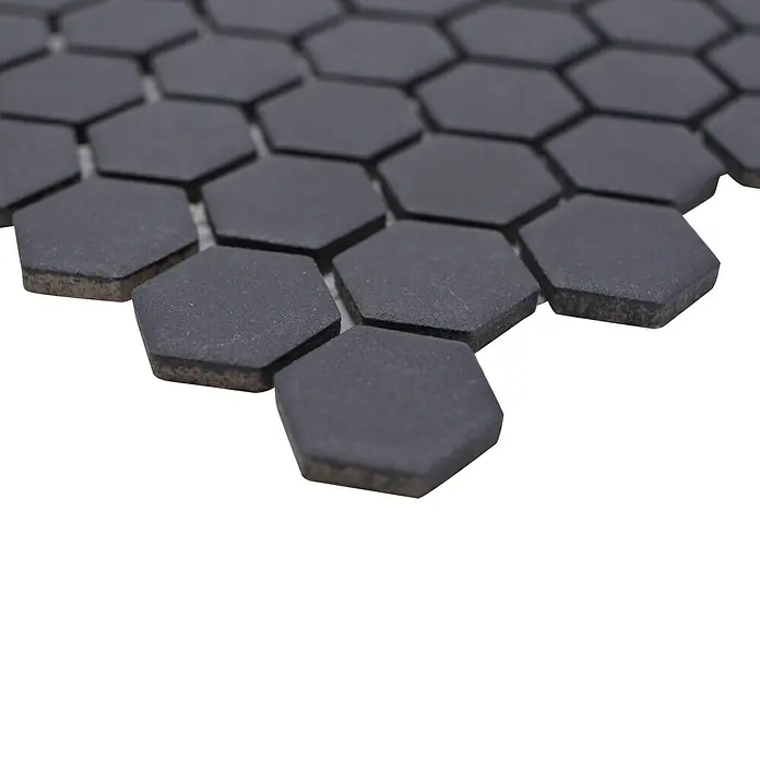 Mosaikfliese Hexagon Uni HX AT29 - 26 x 30 cm, Schwarz, Matt - Detailaufnahme