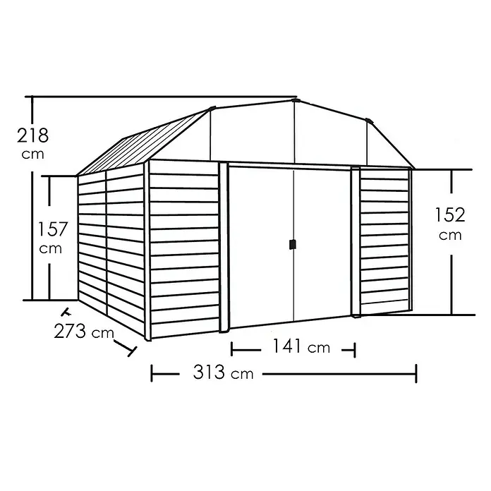 Spacemaker Gerätehaus 10x9 - Außenbreite inkl. Dachüberstand: 313 cm, Außentiefe inkl. Dachüberstand: 273 cm, Stahl, Charcoalgrau