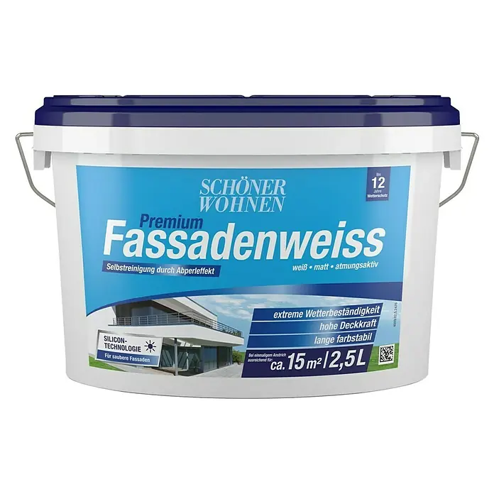 SCHÖNER WOHNEN-Farbe Fassadenfarbe Premium Fassadenweiß - Weiß, 2,5 l, Matt - Vorderansicht