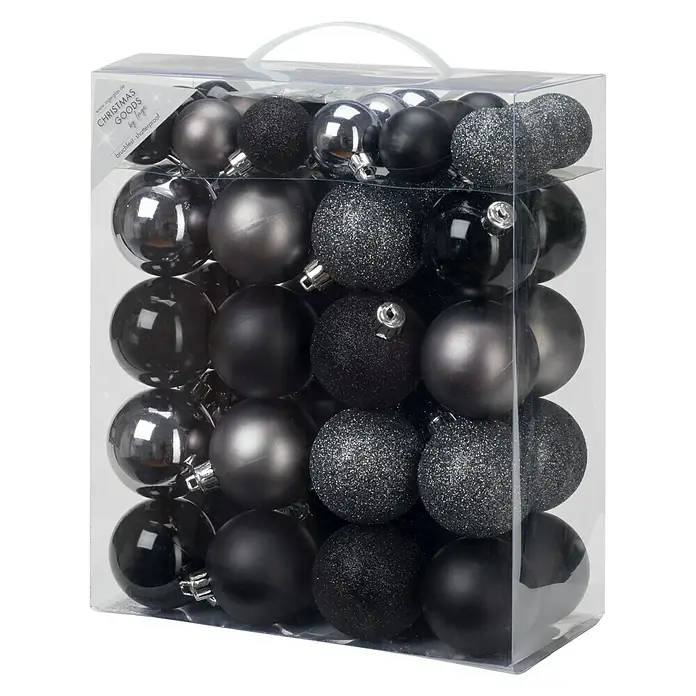 Christbaumkugel-Mix - Schwarz, Grau, Kunststoff, Durchmesser: 4 cm - 6 cm, 50 Stk.