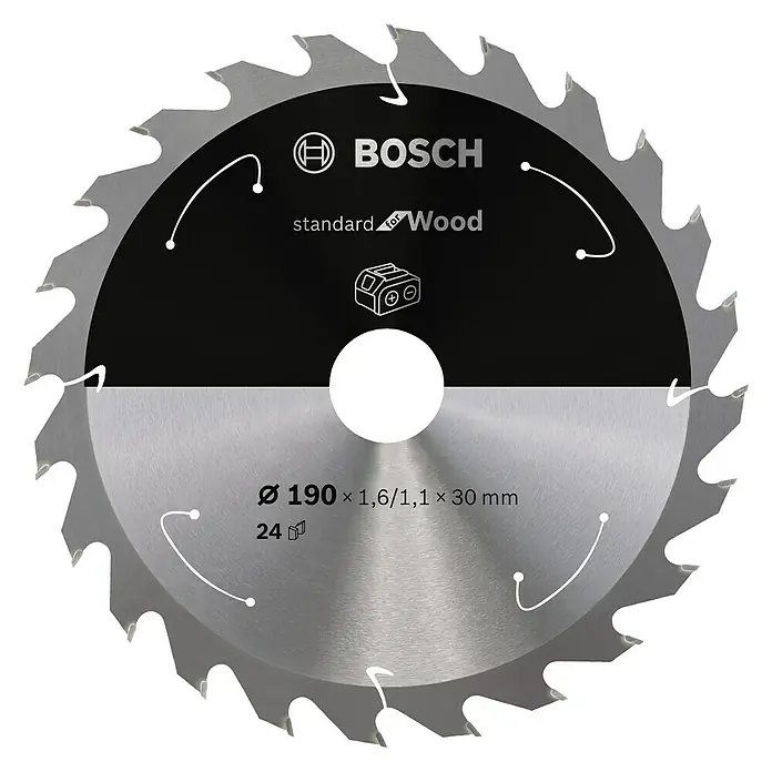Bosch Cirkelzaagblad - Diameter: 190 mm, Boorgat: 30 mm, Aantal tanden: 24 tanden - Vooraanzicht