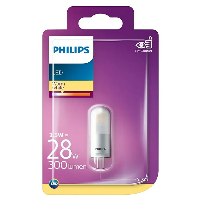 Philips Bombilla LED - 2,5 W, G4, Color de luz: Blanco cálido, No regulable, Capsular