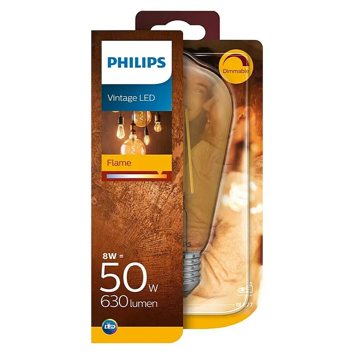 Philips Bombilla LED Vintage Gold - 8 W, E27, Color de luz: Blanco cálido, Intensidad regulable, Forma de pera