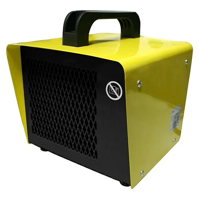 Voltotherm Bauheizer Box - 2.000 W, Gelb/Schwarz, L x B x H: 18,8 x 17,8 x 19,7 cm - Linke Seitenansicht