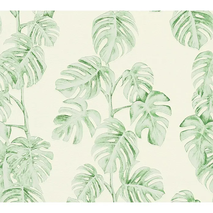 AS Creation Greenery Vliestapete Blätterranke - Grün/Weiß, Floral, 10,05 x 0,53 m - Detailaufnahme