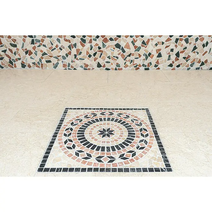 Antiek marmer tegelrozet Venus XND 61045 - 61 x 61 cm, Rood/zwart/beige, Mat - Sfeeropname