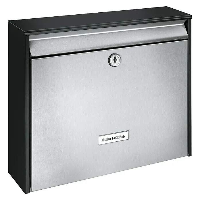 Burg-Wächter Briefkasten Oxford - Stahl, L x B x H: 100 x 362 x 322 mm, Schwarz, Edelstahl, Format Einwurf: DIN C4, 333 x 34 mm, Ohne Zeitungsfach