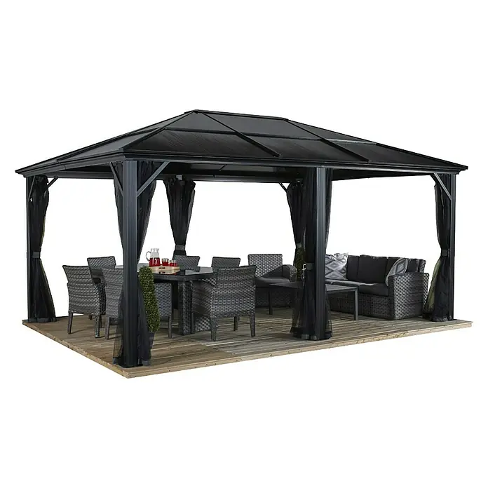 Sojag Pavillon Meridien 12 x 16 - L x B x H: 485 x 365 x 270 cm, Anthrazit, Walmdach - Linke Seitenansicht