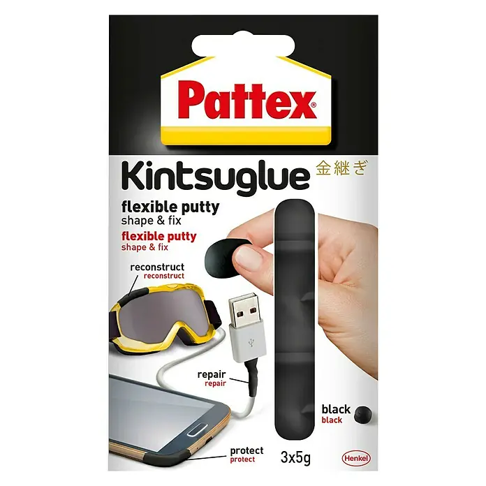 Pattex Knetmasse Kintsuglue - Schwarz, 3 x 5 g - Vorderansicht