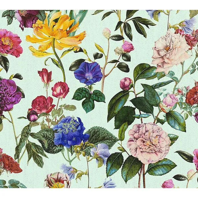 AS Creation Trendwall Vliestapete Blumenwiese - Bunt/Mintgrün, Floral, 10,05 x 0,53 m - Detailaufnahme