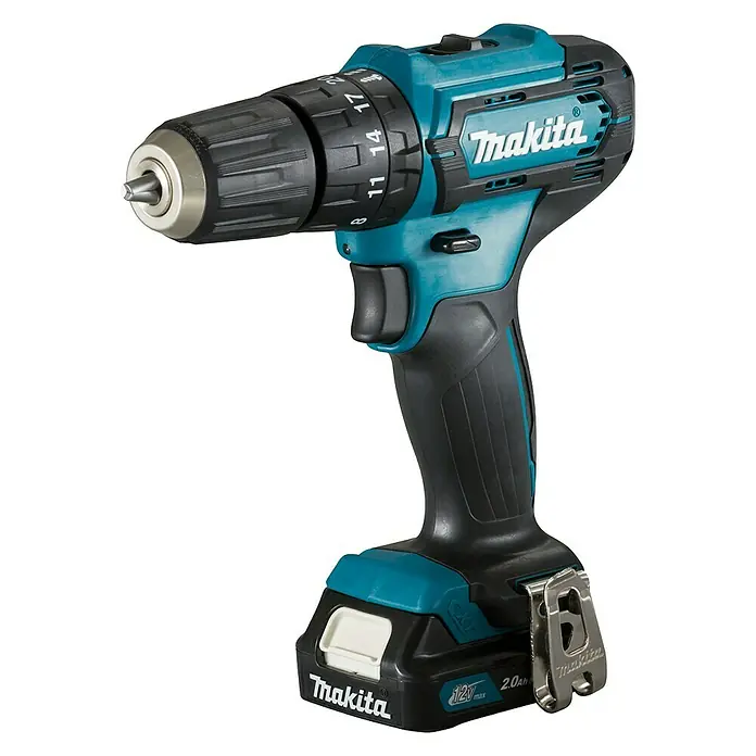 Makita Taladro atornillador percutor de batería HP333DSAE - 12 V, 1 batería, 2 Ah, Número de revoluciones de marcha en vacío: 0 r.p.m. - 1.700 r.p.m.