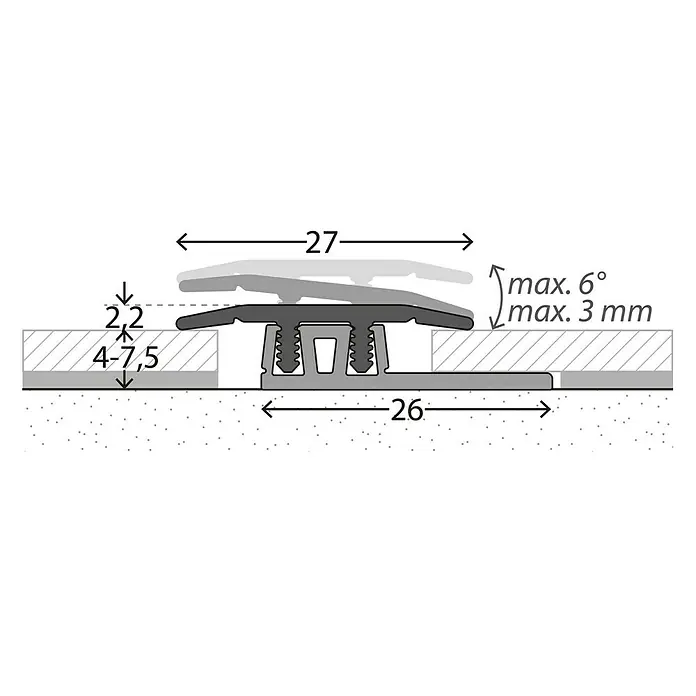 LOGOCLIC Übergangsprofil 322 - Edelstahl matt, 0,9 m x 27 mm, Montageart: Stecken - Detailaufnahme