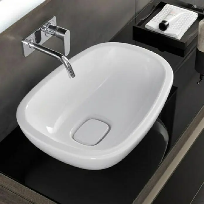Geberit Citterio Aufsatzwaschbecken - 56 x 40 cm, Mit schmutzabweisender Glasur, Hahnloch: Ohne, Ohne Überlauf, Weiß - Stimmungsaufnahme