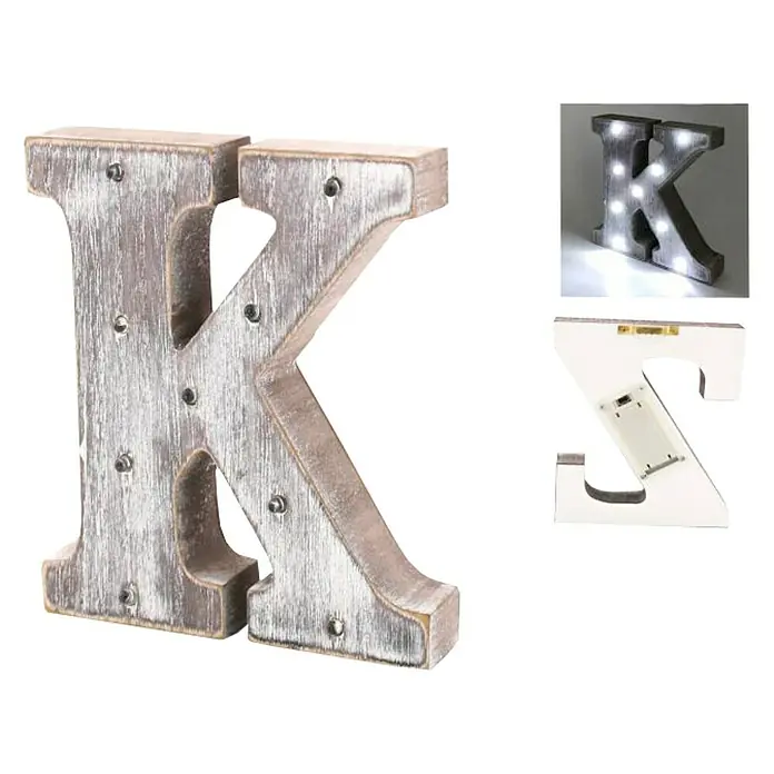 Letra LED de madera - K, Marrón oscuro, Color de luz: Blanco neutro