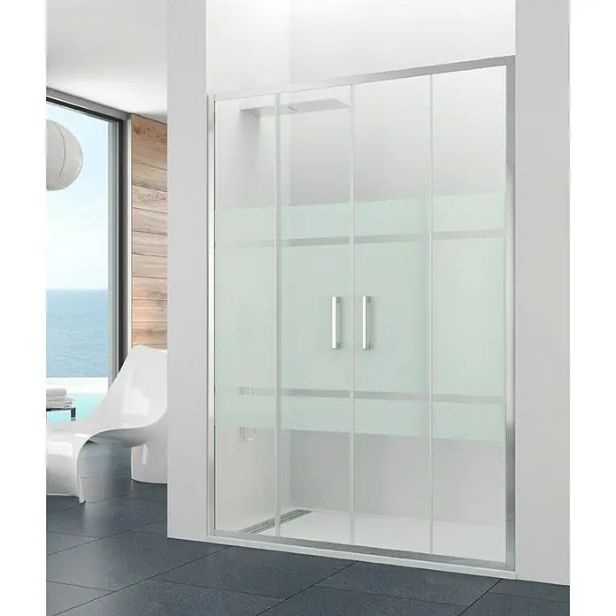 GME Mampara de ducha frontal Prestige Titan Frost Spazio - An x Al: 160 x 195 cm, Anodizado, 8 mm, Plata brillo