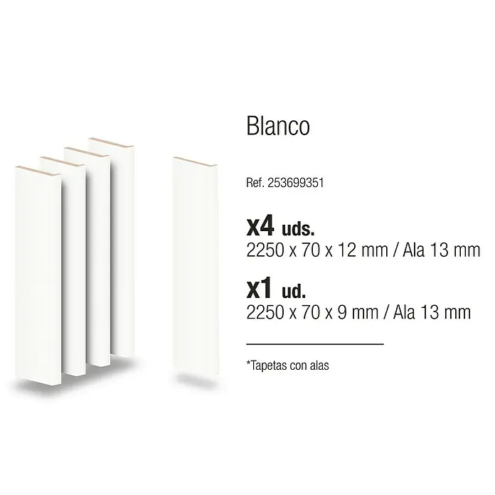 PortStylo Tapeta Blanca con ala - 70 x 12 mm, Blanco, 5 ud.