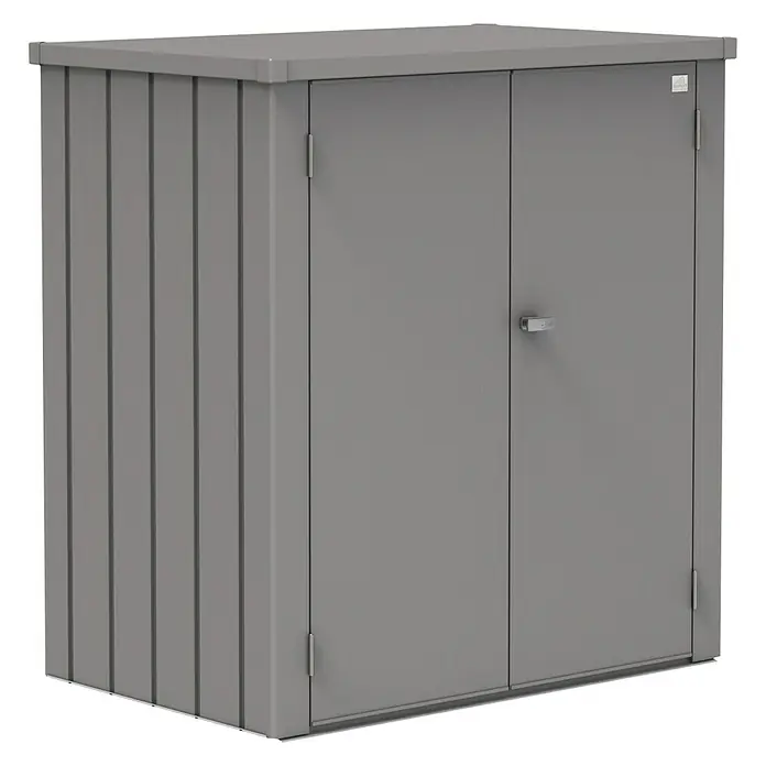 Biohort Geräteschrank Romeo - Außenbreite inkl. Dachüberstand: 132 cm, Außentiefe inkl. Dachüberstand: 87 cm, Quarzgrau Metallic, Doppeltür - Linke Seitenansicht